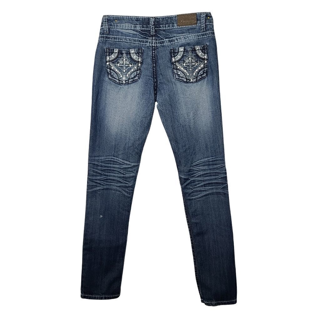 Premiere embroidery pockets straight leg jeans